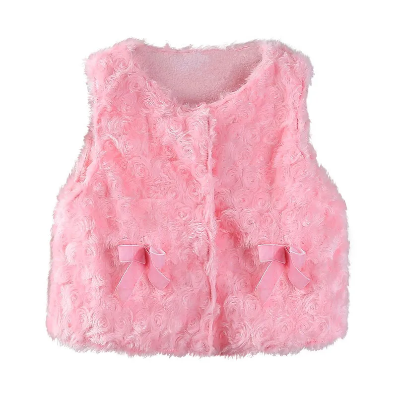 Baby Girl Faux Fur Vest With Bow Infant Tops Toddler Snap Closure
