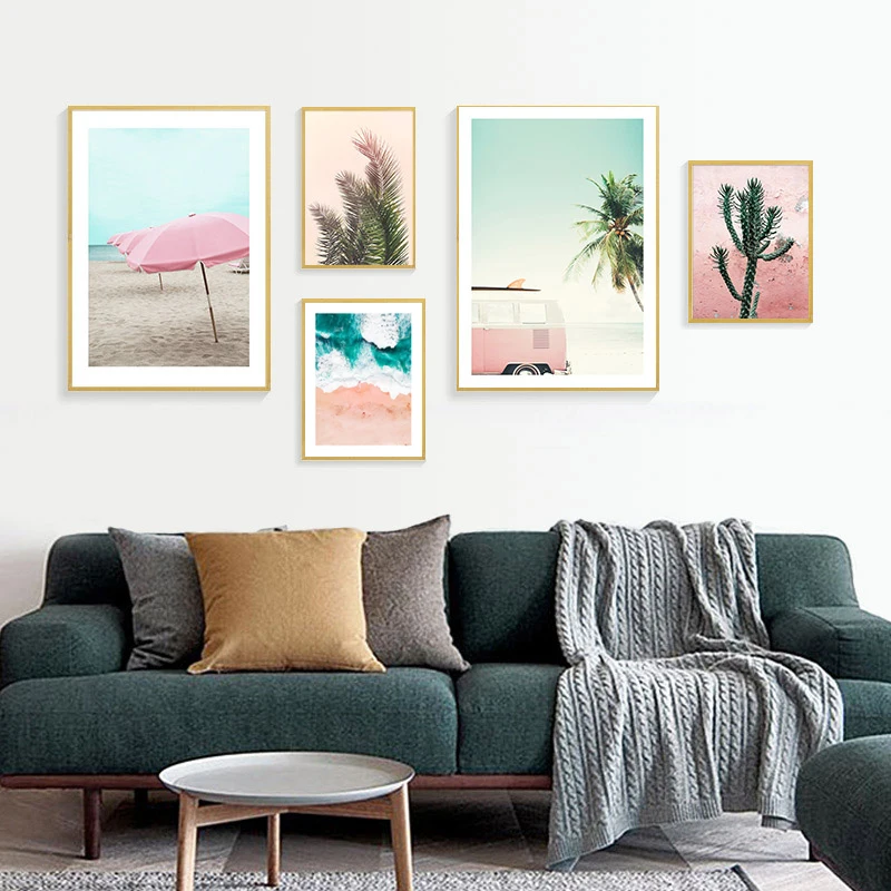 

Green Plants Poster Wall Print Nordic Landscape Canvas Painting For Living Room Seascape Print Bus Poster Art Picture Unframed