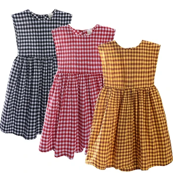 

Summer sleeveless plaid baby Girl clothes Children dress crew neck baby Sweet dresses Kids Clothing Girl Party Dress