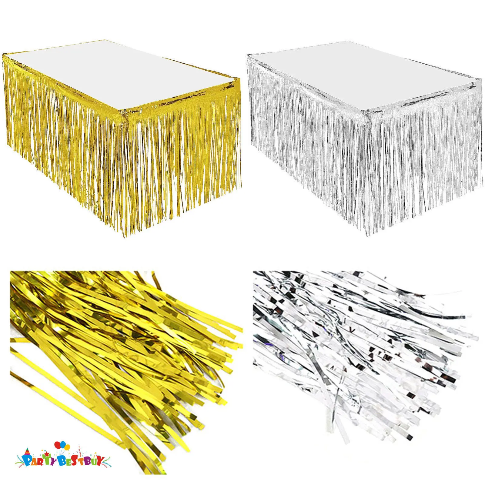 Summer Wedding Party Banquet Metallic Fringe Table Skirts Foil Tinsel Table Skirt For Luau Party Ball Decal