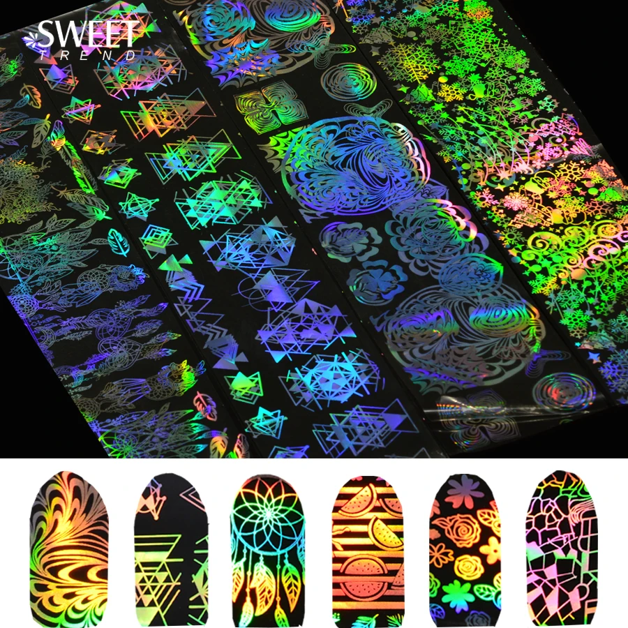 

8pcs Laser Aurora Geometric Triangle Dreamcatcher Nail Foils Nail Art Transfer Stickers Decals Beauty Holographic Decor LA633
