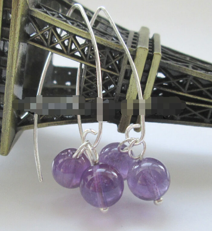 

Hot selling> free shipping 09253 perfect round natural amethyst earring -Bride jewelry free shipping
