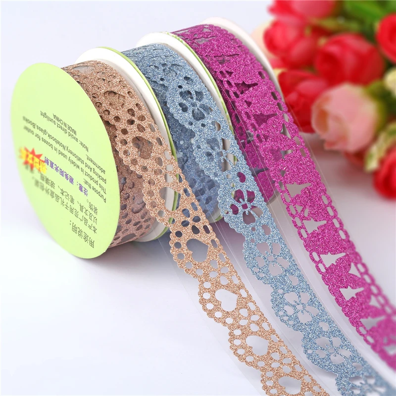 12 Pieces/Lot DIY Scrapbooking Decoration Tape Shiny Adhesive Lace