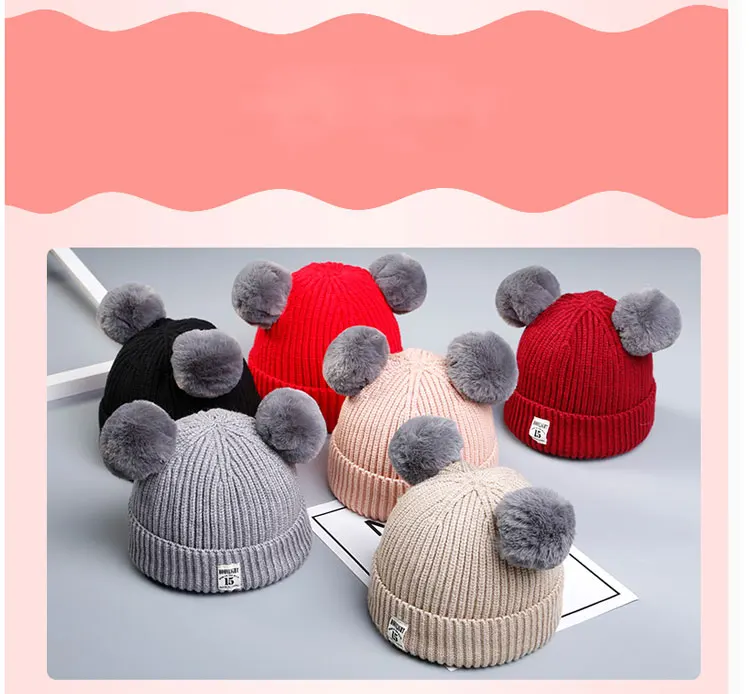 hats for girls winter hats for girls boys caps children cap kids hat knitted ear cap cat hat fleece hat two ears pom pom hat  (14)