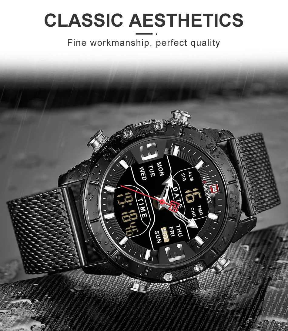 NAVIFORCE часы для мужчин спортивные повседневные Топ Элитный бренд нержавеющая сталь водостойкие светодиодные цифровые наручные часы Relogio Masculino