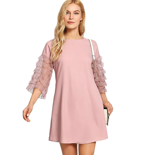 round neck lace up casual plain shift dress round neck lace up casual plain shift dress