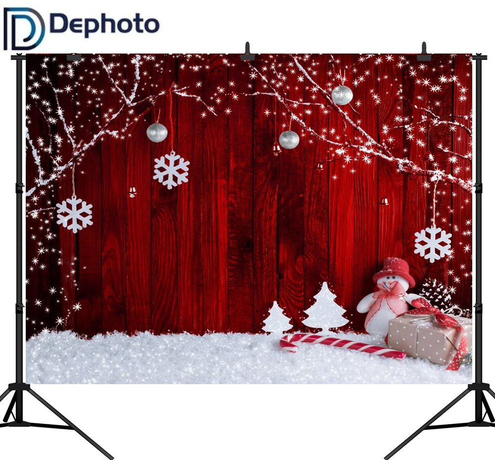 

Dephoto Red Wooden Wall Snowman Gift Christmas Decor Photography Backgrounds Customized Photographic Backdrops For Photo Studio