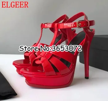 

Matte Patent Leather Stiletto Brand Designer Buckle Strap Sandals Party Dress Lady High Platform Pumps Shoes Sexy High Heels