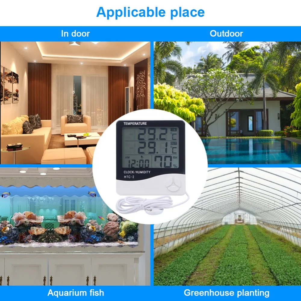 Yieryi цифровой HTC-2 термометр измеритель влажности Метеостанция беспроводной Температура Влажность Тестер Открытый зонд с будильником