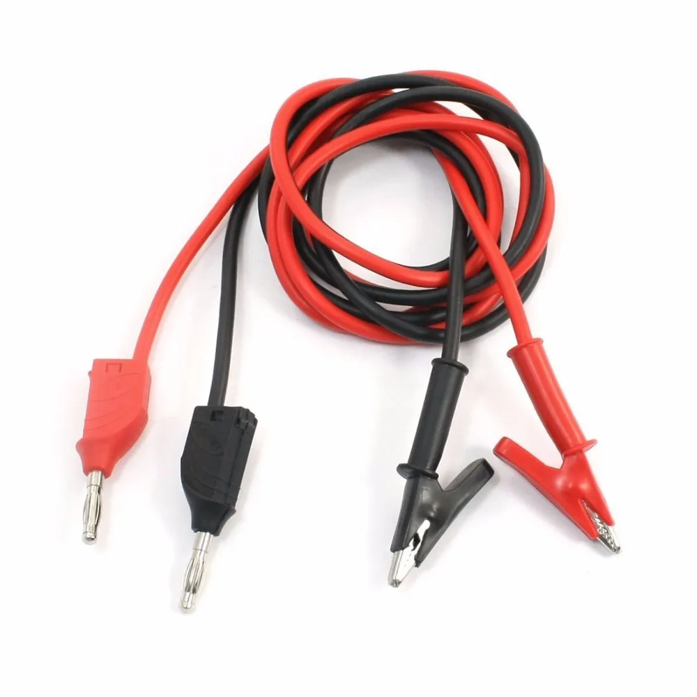 YXQ Alligator Clip Black Red 5 Pcs 3.28Ft/1M Long AV Banana Jack Plug Connector to Dual Tester Probe Cable Test Lead 