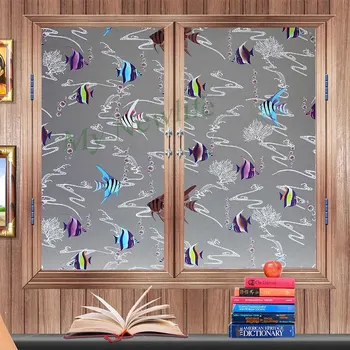 

Colorful fish Window Film sticker Frosted Opaque balcony Waterproof self-adhesive film Privacy Glass Sticker Home Decor 60*500cm