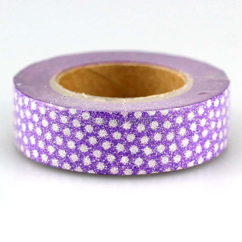 1PC 15mm*10m White Dot on Purple Glitter Tape Decorative Washi Tape