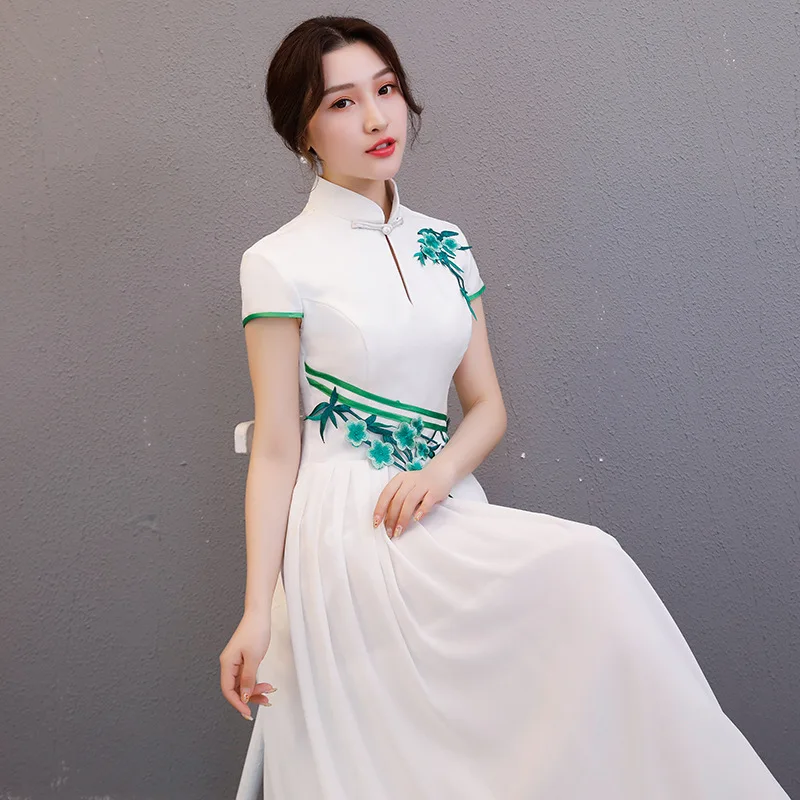 Белый современные китайские свадебные платья традиционный Qipao Cheongsam Дизайн вечернее платье платья Vestido Oriental плюс Размеры S-4XL