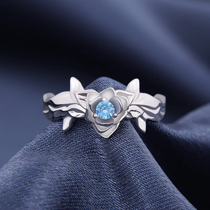 

Anime Cartoon Alicization Eugeo Blue Rose ring S925 zircon Adjustable Jewelry Sword Halloween Cosplay ring Christmas Gift