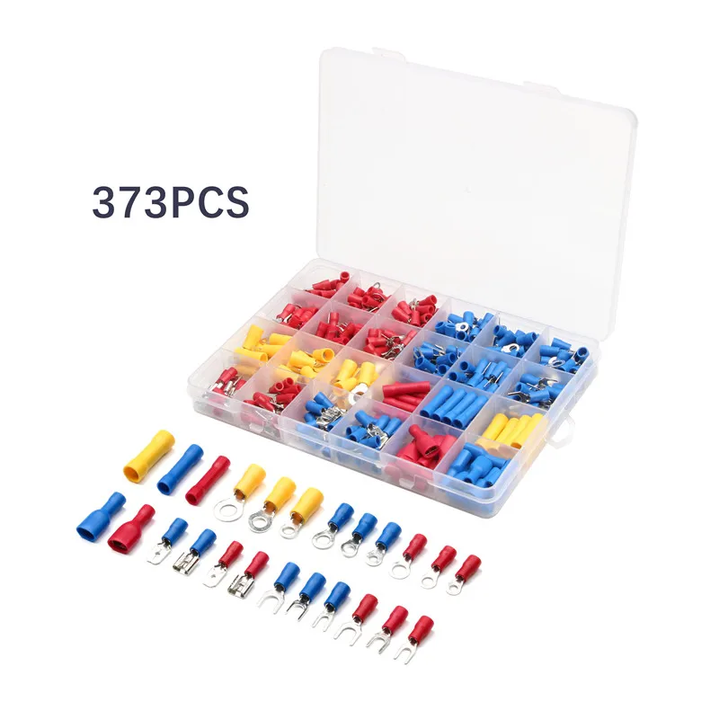 

373Pcs Insulated Electrical Wire Connectors Crimping Terminals Connector Butt Spade Ring Fork Terminals Assorted Set