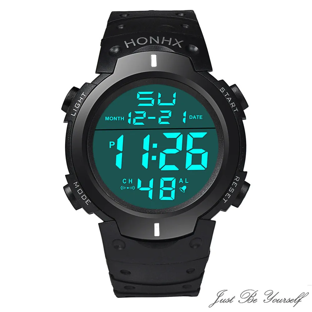 Мужские наручные часы для мальчиков, ЖК-цифровые резиновые спортивные часы с датой, секундомер, светодиодные часы мужские цифровые часы, водонепроницаемые часы для мужчин - Цвет: WH
