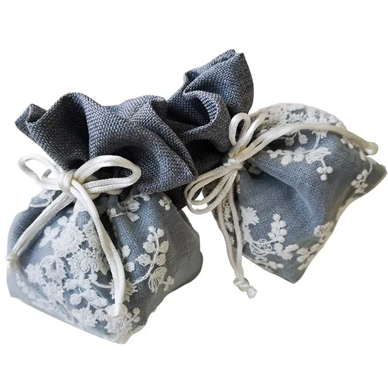 

Drawstring Pouch Storage Bag Jewelry Organizer Embroidered Floral String Elastic Rope Gift Package Necklace Bracelet Ring Bags