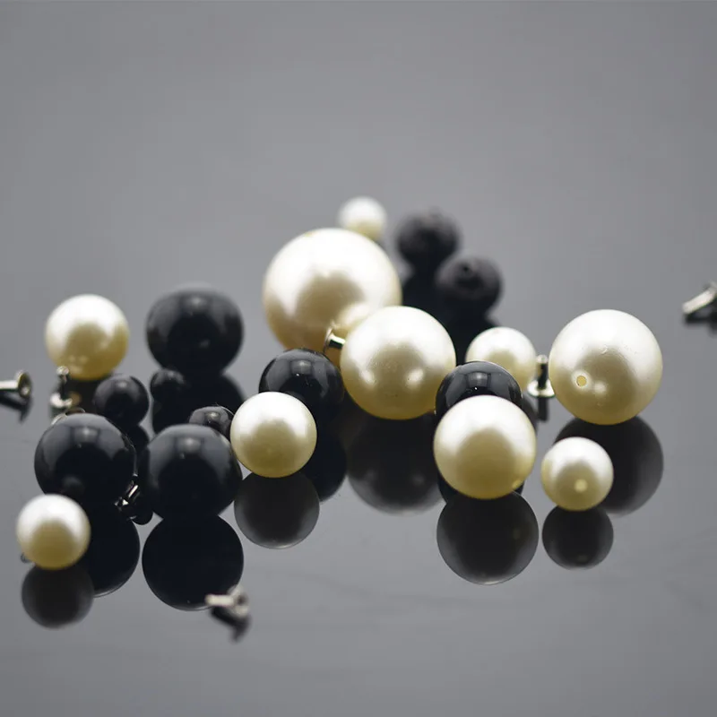 

100pcs 8mm White Black Pearl Rivets Round Head Acrylic Rivet Spikes for Wedding Dresses Pants Hat Bag Shoes Crafts Decoration