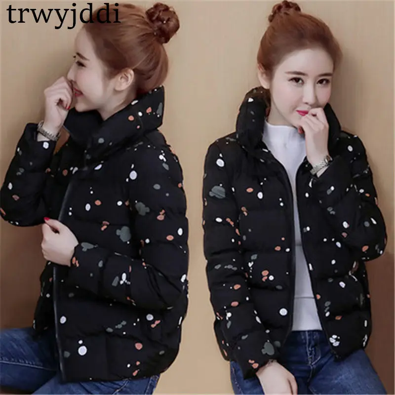 

Short Women Parka Printing Fashion Winter Jacket Women 2018 Slim Black Coat Female Casual Thick Warm Parka Mujer Outerwear A1664