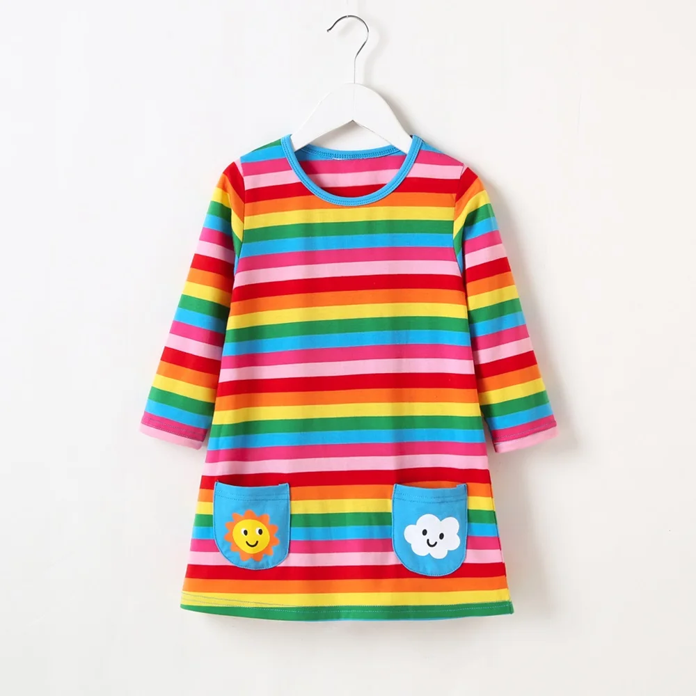 

New Cotton Baby Spring Autumn Winter Soft Cute Baby Kids Girls Stripe Clothes Long Sleeve Rainbow Dress Party Princess Dress