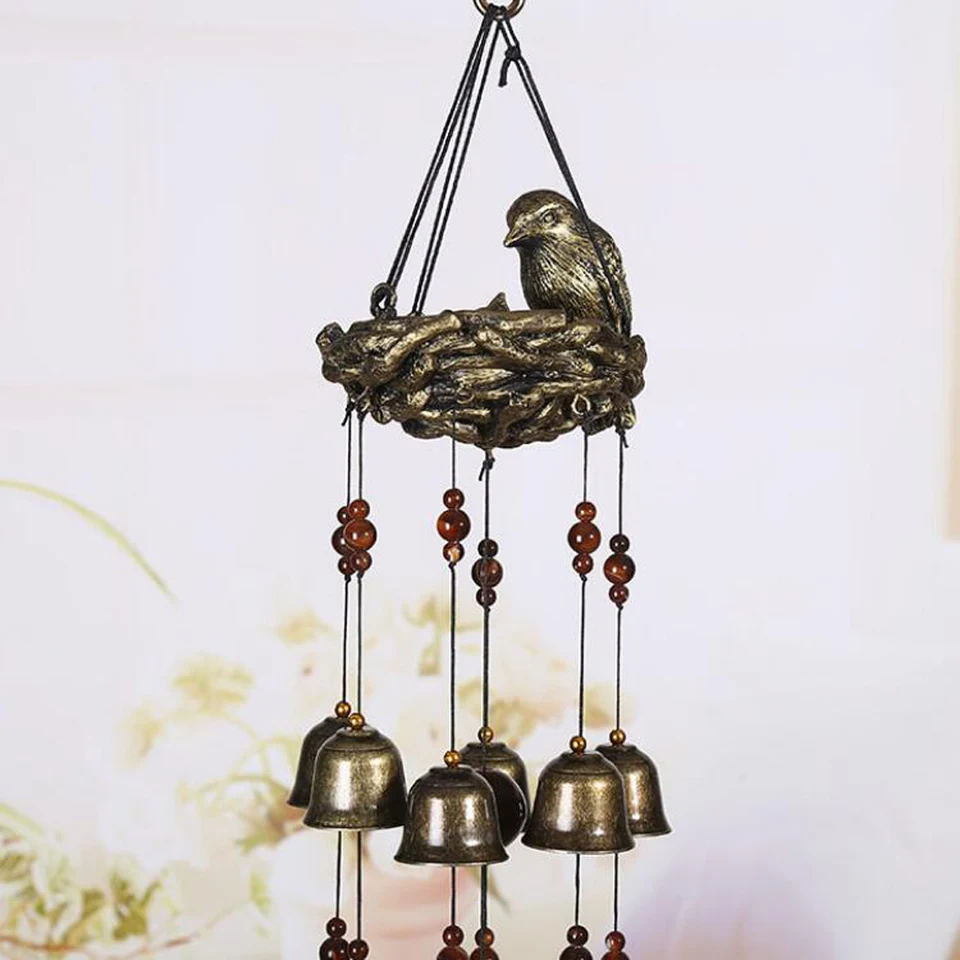 Vintage Copper Wind Chimes With Birds Baby Birds Hanging Decoration Outdoor Garden Wall Decor Craft Wind Chimes Hanging Decorations Aliexpress