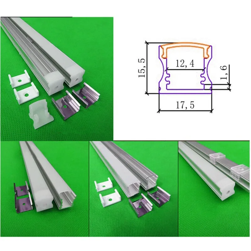 10x1 м алюминиевый профиль для светодиодной ленты, молочно-белый/прозрачная крышка для детей возрастом от 12 мм 8520 pcb с фитингами, W17.5* H12.5mm лента канал