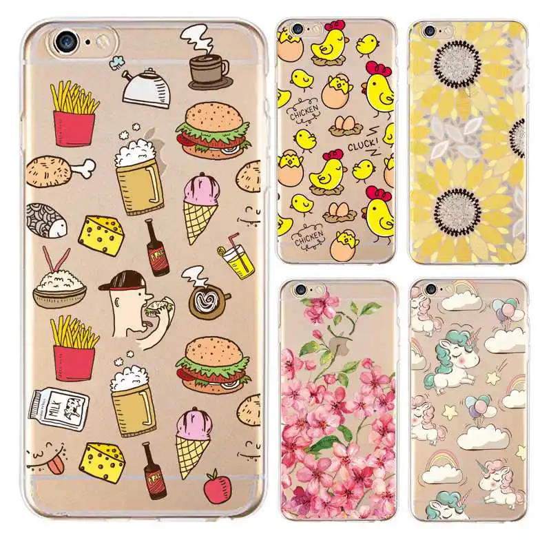 Мягкий прозрачный ТПУ чехол для iPhone 4/4S 5 5S 6 6plus 7 8plus x силиконовый с подсолнечником