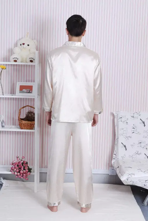 И Retail2PCS новые мужские шелковые пижамы одежда с длинным рукавом L, XL, XXL MR0013