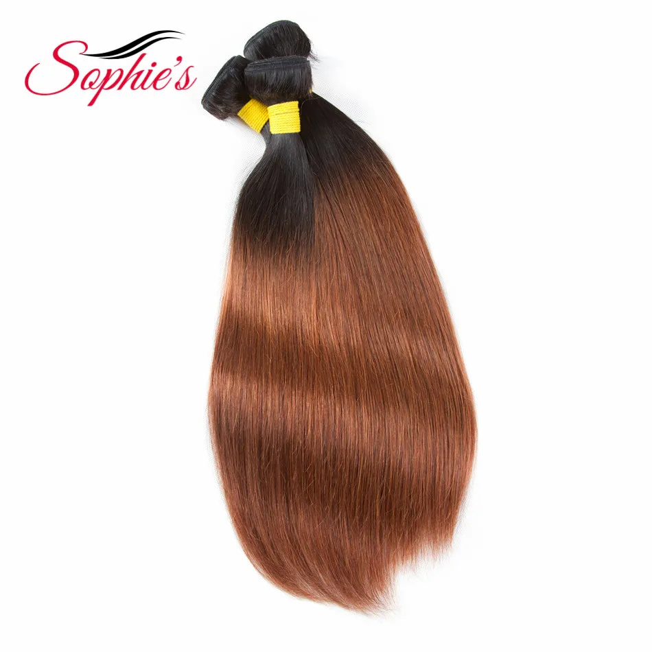 Sophie's Pre-colored Ombre Hair Bundles 4 Bundles T1B/33 Color Human Non-Remy Straight Brazilian Hair Weaves Hair Extensions