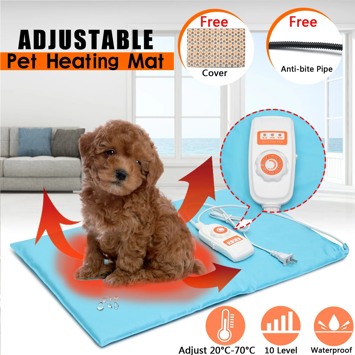 

10 Level 40x60cm Portable Electric Heater Waterproof Adjustable Heated Mat Pet Heating Pad Winter Heated Gloves Carpet