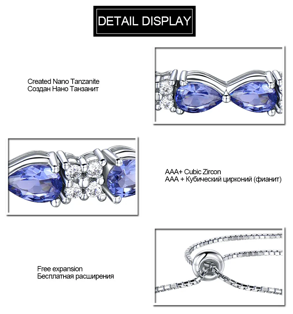 UMCHO Real 925 серебряные ювелирные изделия, созданный браслет с танзанитом, очаровательные винтажные браслеты на цепочке и браслеты для женщин, свадебные подарки