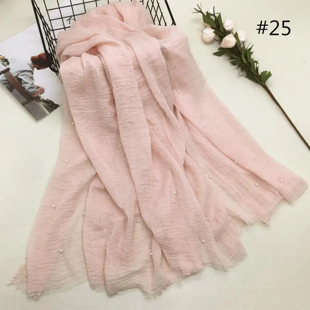 1PCS Hot sale with a pearl scarf women soft solid hijabs foulard muffler shawls big pashmina Muslim women wrap headscarves