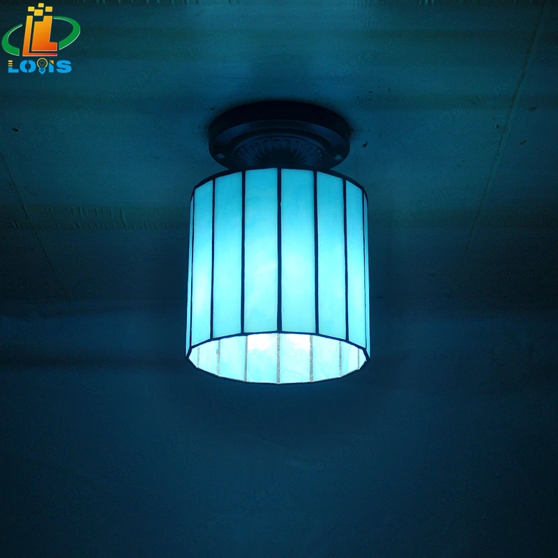 Tubo de Vidro Luzes de Teto Sala de Estar Luzes de Iluminação do Corredor de Entrada Tiffany Estilo Amarelo Corredor Varanda Antigo 8 Luzes de teto