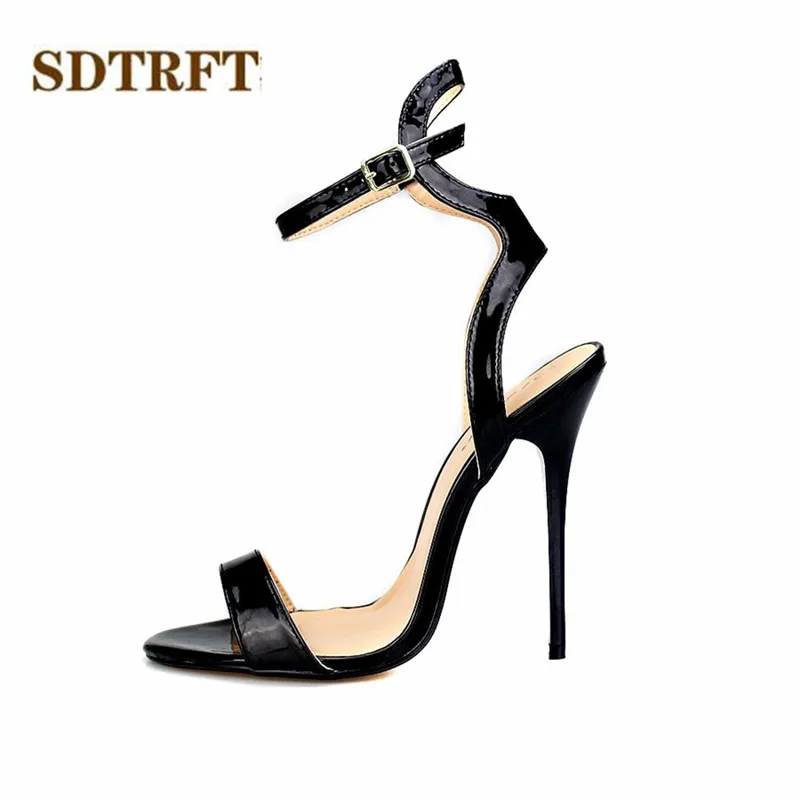

SDTRFT Women Crossdresser Buckle Sandals Summer RED 13cm thin High Heels Shoes Peep Toe pumps King Size:40-45 46 47 48 49 50