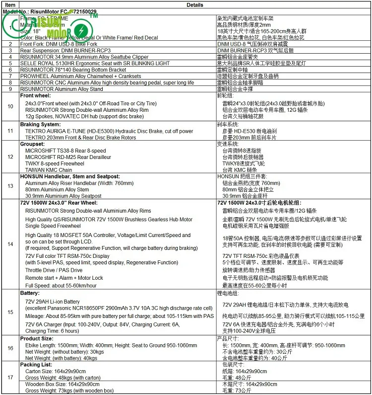 Best EU DUTY FREE Electric Bike Customized Front and Rear Suspension FC-1 48V-72V 1500W Powerful Mountain eBike + 29AH-43.5AH 1