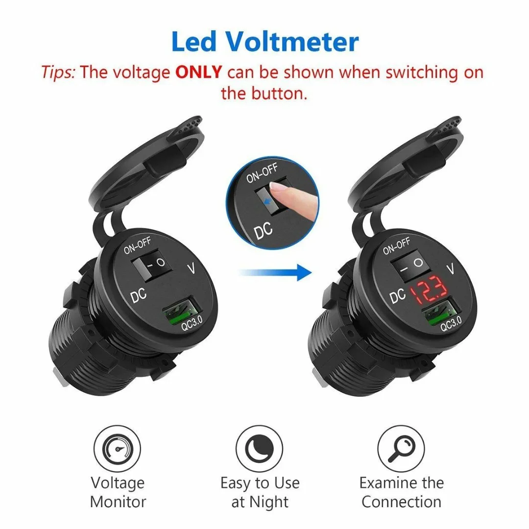 العالمي 12 V-24 V QC 3.0 USB دراجة نارية قارب شاحن سيارة محول مأخذ التوصيل LED الفولتميتر مع التبديل DC 5 V 3.1A شاشة ديجيتال
