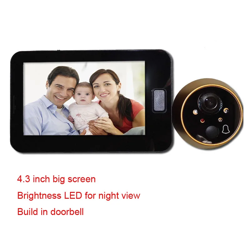 Prix Judas Porte Caméra 4.3 Pouce Couleur Écran Avec Porte Cloche LED Lumières Électronique Sonnette de Visionneuse de Porte de Sécurité À Domicile