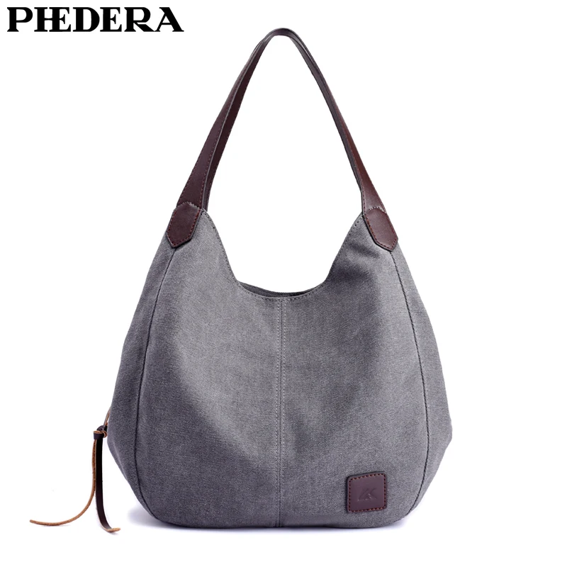 

PHEDERA New Arrival High Quality Canvas Women Shoulder Bags Handbag Casual Female Purse Bag 2019 Hot
