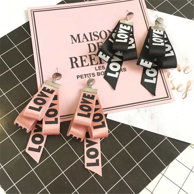 

Love Four Layer Black New Arrival Ribbon Earrings Long Tassel Earring for Women Girl Fashion Jewelry