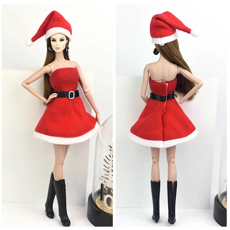 Ручная работа, Рождественский наряд для куклы Blythe, платье и красная шляпа, обувь на высоком каблуке, Одежда для куклы Барби 1/6, аксессуары