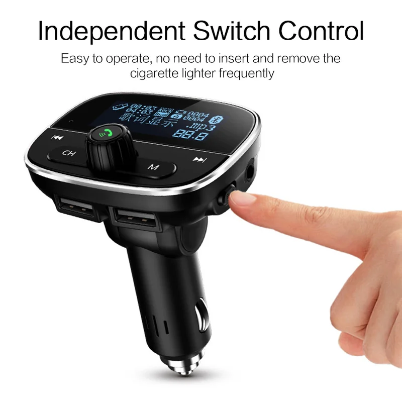 

Dual USB Car MP3 Player Car FM Transmitter Hands Free Wireless Bluetooth Kit Cigarette Lighter LCD Charger Car Audio Accessories
