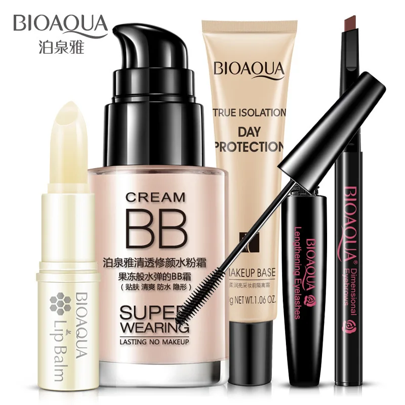 

BIOAQUA Bright Cosmetics Makeup Set Lip Balm BB Cream Eyebrow Pencil Mascara Cream Makeup 5pcs Ladies Makeup Gift