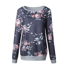 Модная Женская Весенняя Удобная Повседневная футболка с длинным рукавом и цветочным принтом