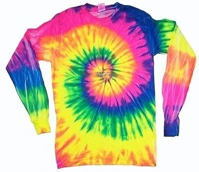 LONG SLEEVE NEON RAINBOW TYE DYE TEE SHIRT men women SIZE SMALL hippie #2 SWIRL (1)