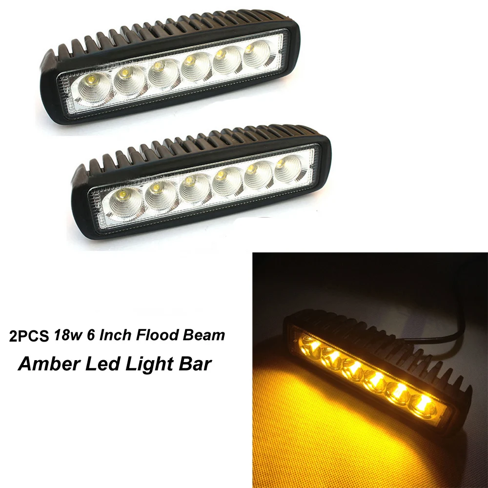 Honzdda 6Inch Amber 18w Led Work Light Bar Single Row Yellow Led Work