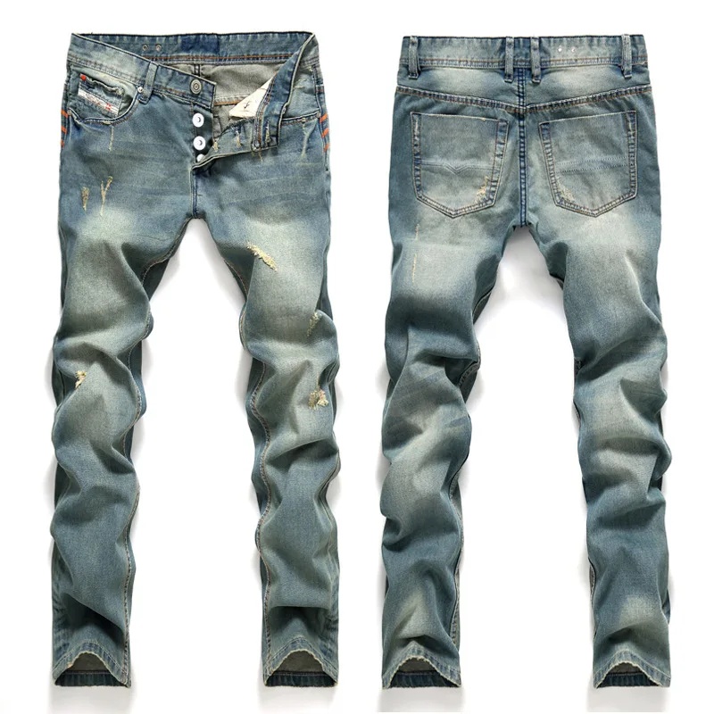 HMILY новые джинсы мужской классический брюки высокого качества Прямые мужские повседневные брюки плюс размер хлопковые джинсовые брюки светло-голубые джинсы