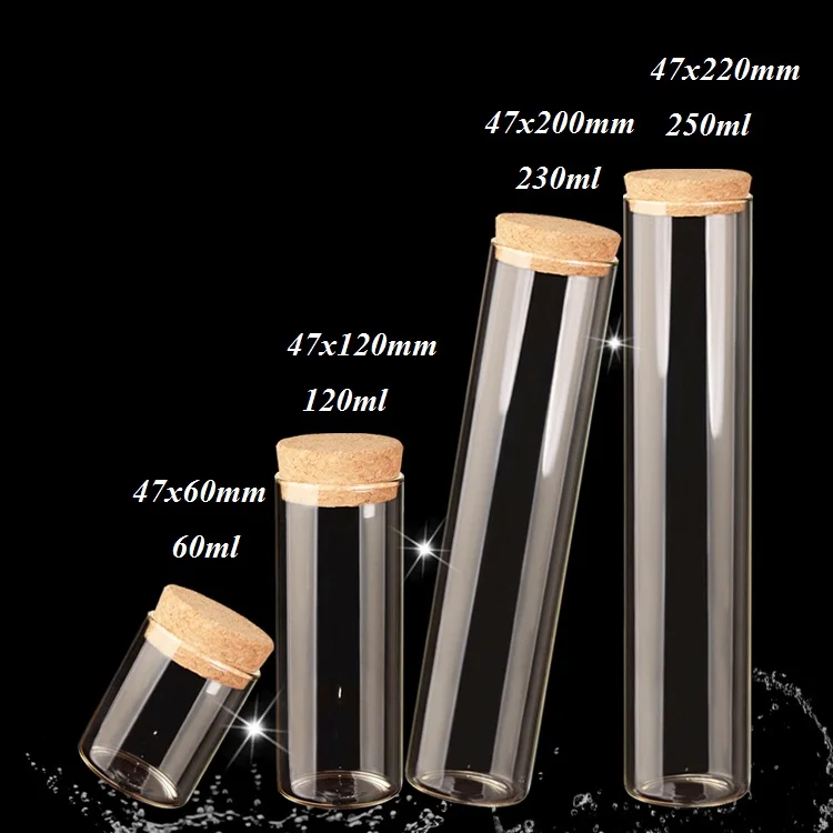10 X Dia47mm Large High Borosilicate Glass Straight Bottles Cork Test