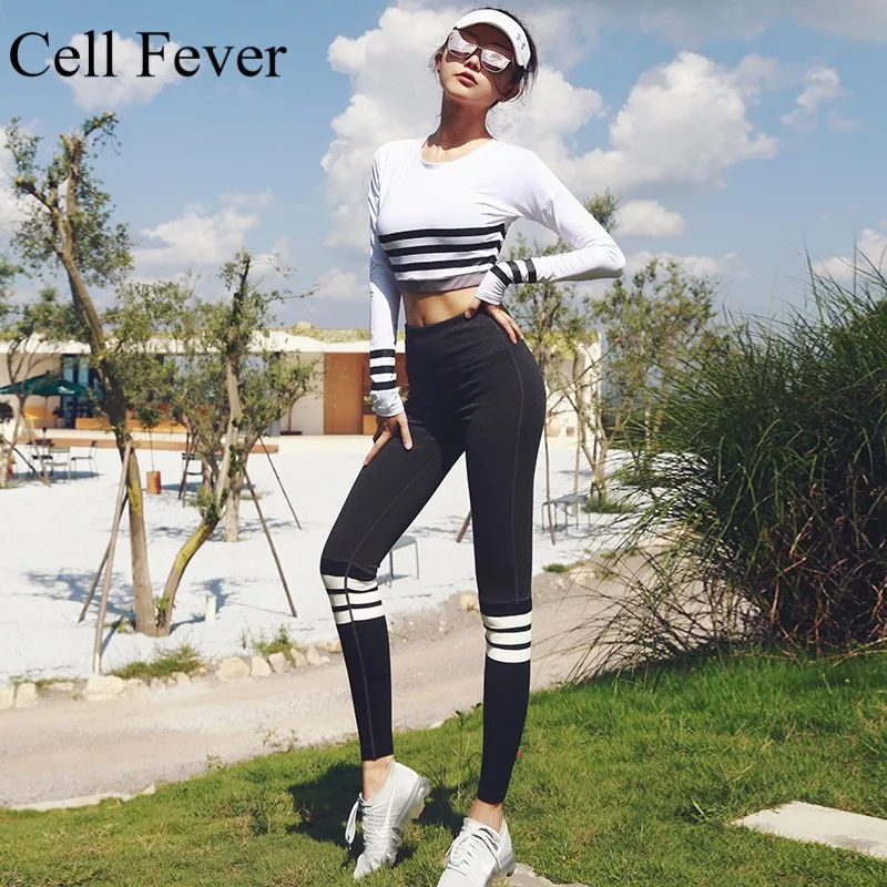 

Women Two Pieces Yoga Set Workout Clothes Long Sleeve Crop Top Leggings 2 Piece Outfit Running Sport Suit Ropa Deportiva Mujer