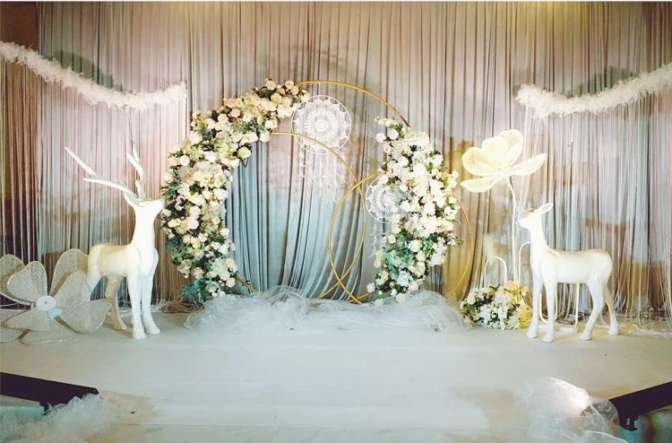 JAROWN Round Ring Arches Iron Shelf Artificial Flower Door Wedding DIY Background Decoration Home Party Flower Row Stand Decor (47)