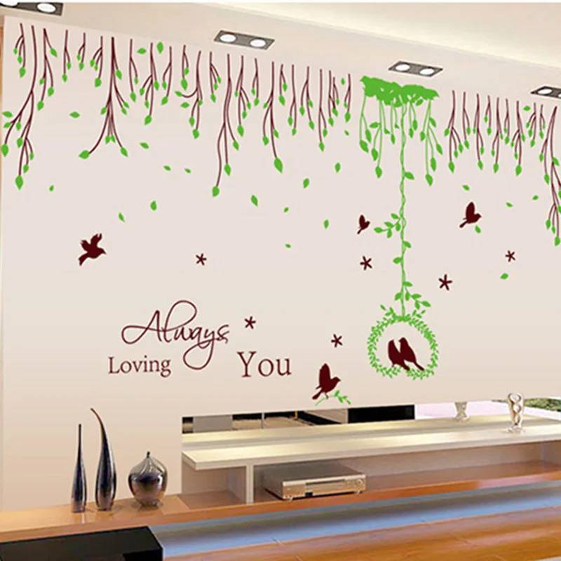 

New"Tree Branch Flying Bird "bedroom StickersPoastoral Style Wall Stickers Original Design 2018 PVC Wall Decals 60*90CM*2